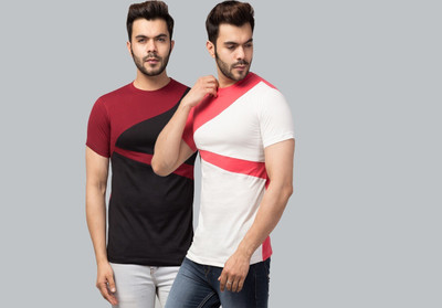 Clothy Trend Colorblock Men Round Neck Multicolor T-Shirt