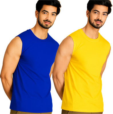 Adorbs Printed Men Round Neck Dark Blue, Yellow T-Shirt