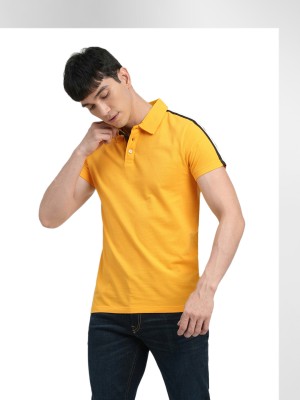 JACK & JONES Solid Men Polo Neck Yellow T-Shirt