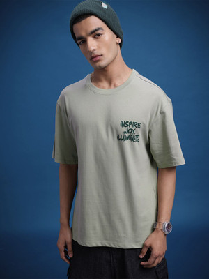 Roadster Printed Men Round Neck Grey T-Shirt