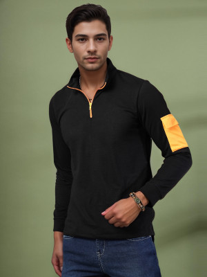 RIGO Solid Men Polo Neck Black T-Shirt