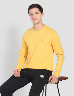 U.S. POLO ASSN. Solid Men Round Neck Yellow T-Shirt
