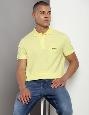 TOMMY HILFIGER Embroidered Men Polo Neck Yellow T-Shirt