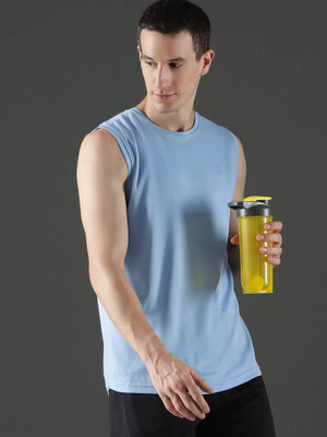 Jangoboy Solid Men Round Neck Blue T-Shirt