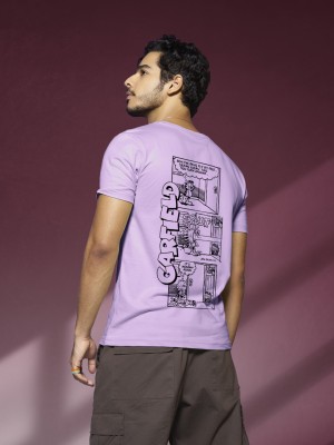 BEWAKOOF Printed, Typography Men Round Neck Purple T-Shirt