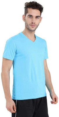 Trendtee Solid Men V Neck Blue T-Shirt