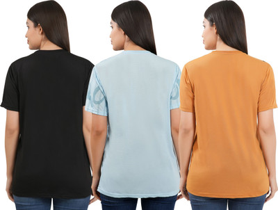 SHAUN Self Design Women Round Neck Multicolor T-Shirt