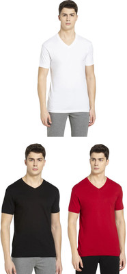 JOCKEY Solid Men V Neck Black, Red, White T-Shirt