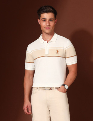 U.S. POLO ASSN. Colorblock Men Polo Neck White T-Shirt