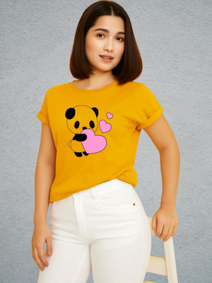 Kintu Parantu Printed Women Round Neck Yellow T-Shirt