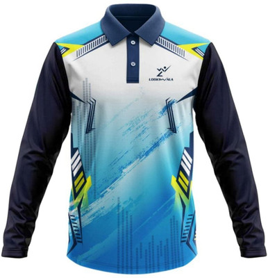 lookswala Printed Men Polo Neck Blue T-Shirt