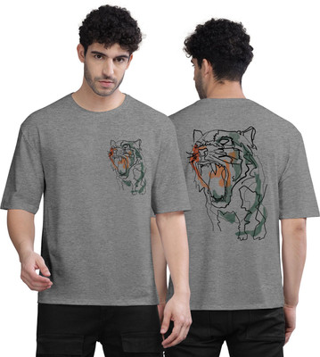 Bullmer Printed Men Round Neck Grey T-Shirt