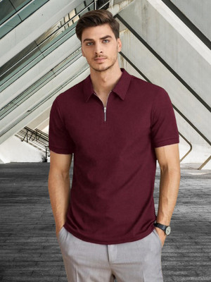 Dark Drive Solid Men Polo Neck Maroon T-Shirt