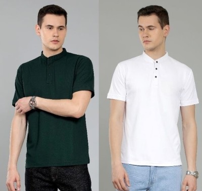 METRONAUT Solid Men Polo Neck Green, White T-Shirt