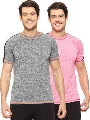 TQH Solid Men Round Neck Pink, Grey T-Shirt