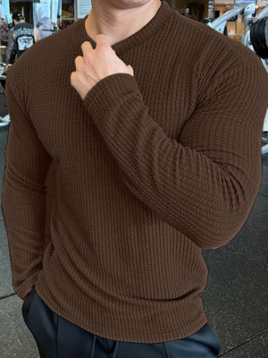 KAJARU Self Design Men Round Neck Brown T-Shirt