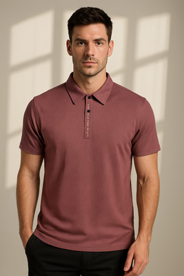 Sportz Fit Solid Men Polo Neck Purple T-Shirt