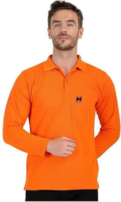 neoCardin Solid Men Polo Neck Orange T-Shirt