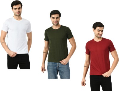 KAVYA Solid Men Round Neck Maroon, White, Black T-Shirt