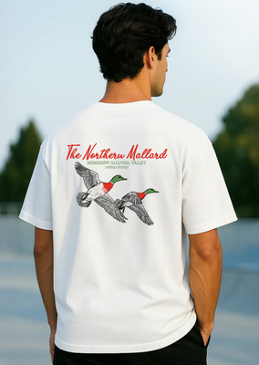NOBERO Graphic Print Men Crew Neck White T-Shirt