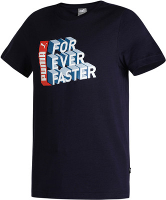 PUMA Typography Men Round Neck Blue T-Shirt