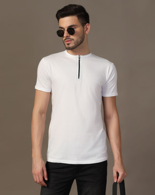 Blisstone Solid Men Henley Neck White T-Shirt