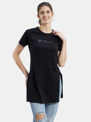 JOCKEY Typography Women Round Neck Black T-Shirt