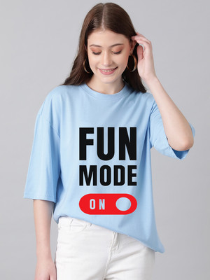 KOTTY Printed Women Round Neck Blue T-Shirt