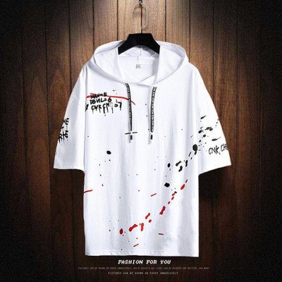 Try This Colorblock Men Hooded Neck White T-Shirt