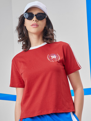 Tokyo Talkies Printed Women Round Neck Red T-Shirt