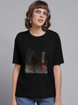 Balaji cotton house Printed Women Round Neck Black T-Shirt