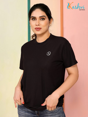 Kashvi Solid Women Round Neck Black T-Shirt