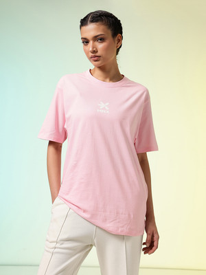 HRX by Hrithik Roshan Self Design Women Round Neck Pink T-Shirt
