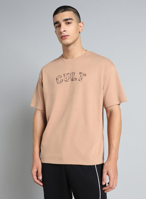 Cult Solid Men Round Neck Beige T-Shirt