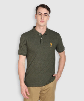 U.S. POLO ASSN. Solid Men Polo Neck Dark Green T-Shirt