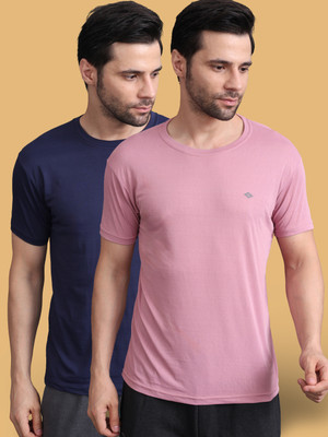 Bamboo Breeze Solid, Striped Men Round Neck Multicolor T-Shirt