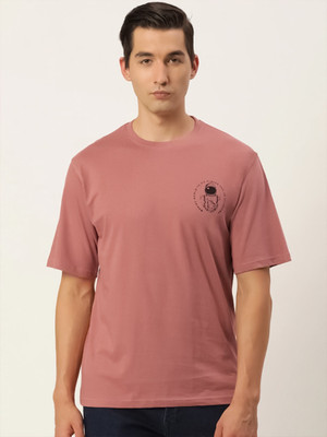 MANIAC Printed Men Round Neck Pink T-Shirt