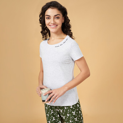 Dreamz by Pantaloons Solid Women Round Neck Grey T-Shirt