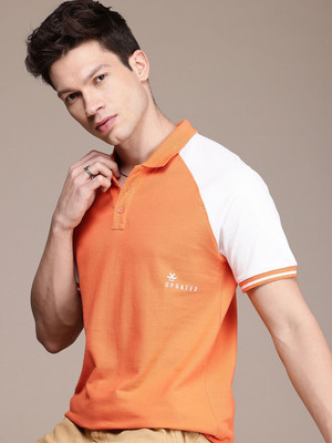 WROGN Colorblock Men Polo Neck Orange T-Shirt