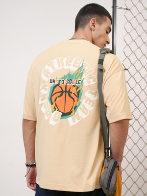 HIGHLANDER Printed Men Round Neck Beige T-Shirt