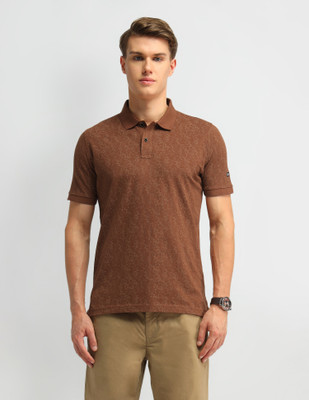 Arrow Sport Self Design Men Polo Neck Orange T-Shirt