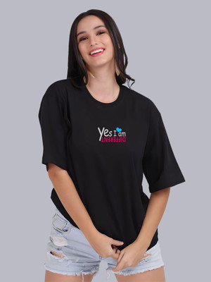 Moda Rapido Graphic Print Women Round Neck Black T-Shirt