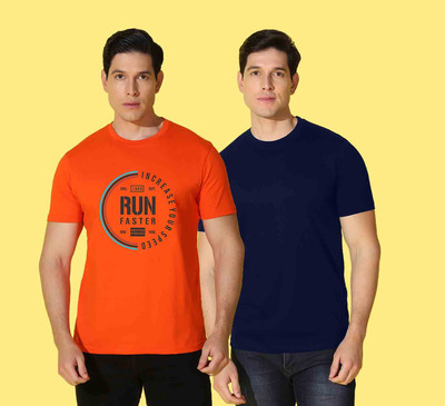 WOOSTRO Graphic Print Men Round Neck Orange, Blue T-Shirt