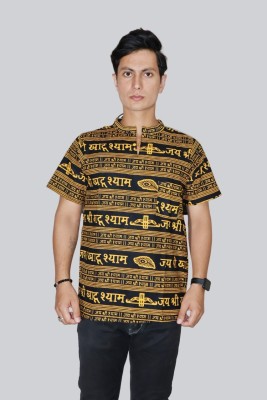 csq Printed, Typography Men Mandarin Collar Yellow T-Shirt