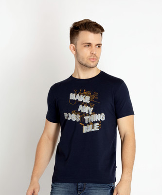 Status Quo Printed Men Round Neck Navy Blue T-Shirt
