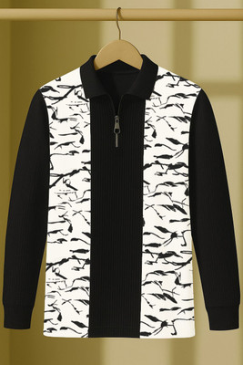 NB NICKY BOY Printed Men Polo Neck White, Black T-Shirt