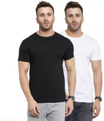 priyanshi creation Solid Men Round Neck Black, Light Blue T-Shirt