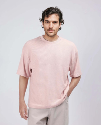 RARE RABBIT Solid Men Round Neck Pink T-Shirt