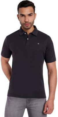one sky Solid Men Polo Neck Black T-Shirt