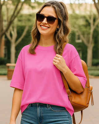 BEWAKOOF Solid Women Round Neck Pink T-Shirt